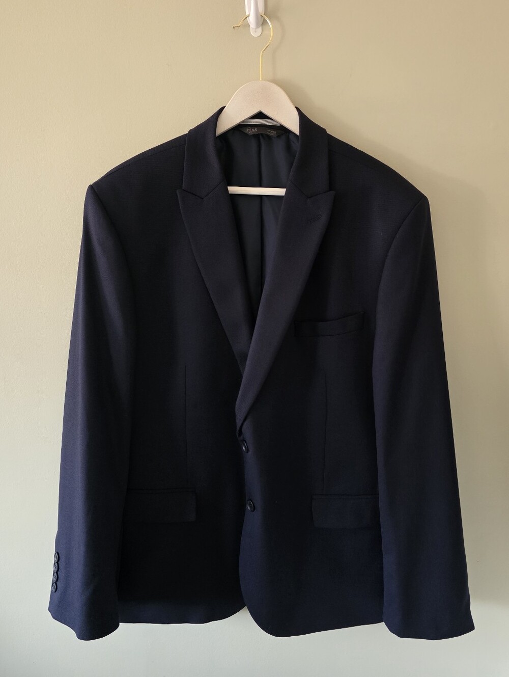 NWT Marks & Spencer Midnight Navy Wool Blend Blazer Size 46 Contemporary Preppy